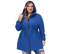Hanna Nikole Manteau Imperméable Long À Capuche Pour Femme - Coupe-Vent Léger Et Imperméable Avec Fermeture Éclair Veste De Sport Avec Poches Bleu Royal 58