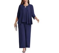 Hanna Nikole Tailleur Pantalon pour M Re De La Mari E Ensemble 3 Pi Ces en Mousseline De Soie Grande Taille avec Couches Volants Robe D Invit De Mariage