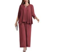 Hanna Nikole Tailleur Pantalon pour M Re De La Mari E Ensemble 3 Pi Ces en Mousseline De Soie Grande Taille avec Couches Volants Robe D Invit De Mariage
