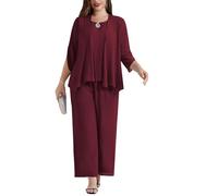 Hanna Nikole Tailleur Pantalon pour M Re De La Mari E Ensemble 3 Pi Ces en Mousseline De Soie Grande Taille avec Couches Volants Robe D Invit De Mariage