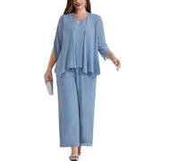 Hanna Nikole Tailleur Pantalon pour M Re De La Mari E Ensemble 3 Pi Ces en Mousseline De Soie Grande Taille avec Couches Volants Robe D Invit De Mariage