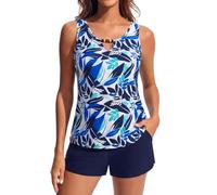 Hanna Nikole Tankini 2 pièces pour femme - Maillot de bain modeste - Col en V - Avec poches - Short de bain sportif - 2 pièces