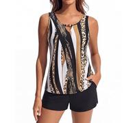 Hanna Nikole Tankini 2 pièces pour femme - Maillot de bain modeste - Col en V - Avec poches - Short de bain sportif - 2 pièces