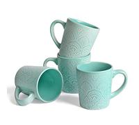 Hannah Choice Tasses à café en porcelaine,11 oz/320 ml (4 vert),Tasse à thé avec poignée，pour le bureau et la maison，cadeau sain avec une jolie boîte，va au lave-vaisselle et au micro-ondes