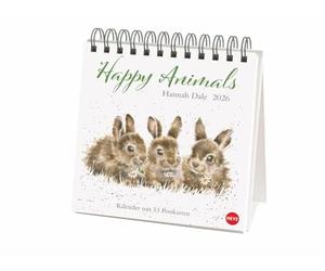 Hannah Dale: Happy Animals Premium-Postkartenkalender 2026: Die schönen Tierzeichnungen der britischen Künstlerin in einem kleinen Kalender zum Aufstellen. Wochenkalender mit 53 Postkarten