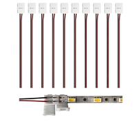 HANNAHONG Lot de 10 connecteurs de bande LED à 2 broches sans soudure avec fil à extrémité unique pour bande lumineuse LED flexible COB/SMD 2835 3528 de 8 mm de largeur, clips de conducteur