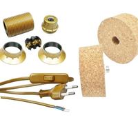 Hanna's Laden - Kit de bricolage pour lampe bouteille - Douille E14 avec câble et bouchon percé - Pour lampes individuelles en bouteilles - Or - Avec instructions (français non garanti) - 70/65 mm Ø x