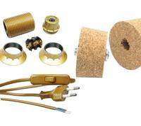 Hanna's Laden - Kit de bricolage pour lampe bouteille - Douille E14 avec câble et bouchon percé - Pour lampes personnalisées en bouteilles - Or - Avec instructions (français non garanti) - 60/55 mm Ø