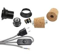 Hanna's Laden Kit de lampe en bouteille DIY - Douille E14 noire avec câble textile et bouchon percé - Lampes individuelles en bouteilles - Câble style fer à repasser - Avec instructions (français non