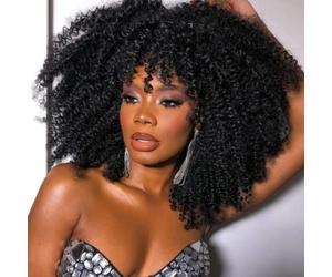 Hanne Fashion Perruques afro Bomb pour femmes noires - Perruque synthétique bou avec frange - Cheveux courts et bouclés - Noir naturel