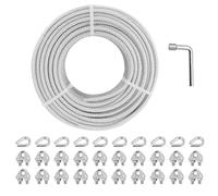 hannger 3MM câble d'acier, Kit de tension de câble d'acier de 30M avec âme de 7×7 brins enduit de PVC pour kit de suspension de guirlande lumineuse, rampe de terrasse, rampe d'escalier