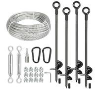 hannger 4 Pcs 30" Long Ground Anchors Shed Anchors Kit with 3/16" Galvanized Cable & Turnbuckles & Carabiners, Heavy Duty Earth Anchors for Sheds Trees Trampoline Greenhouse Swing Set Tent