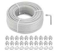 hannger 5MM câble d'acier, Kit de tension de câble d'acier de 30M avec âme de 7×7 brins enduit de PVC pour kit de suspension de guirlande lumineuse, rampe de terrasse, rampe d'escalier