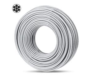 hannger Câble d'acier 5mm, 30 mètres de câble en acier enduit de PVC, câble idéal pour suspendre des guirlandes lumineuses, rampe de terrasse, âme de 7×7 brins, résistant à une charge de 730kg