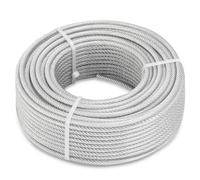 hannger Câble d'acier 5mm, 60 mètres de câble en acier enduit de PVC, câble idéal pour suspendre des guirlandes lumineuses, rampe de terrasse, âme de 7×7 brins, résistant à une charge de 730kg