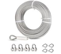 hannger Cable Inox 6mm, 45M Câble en Acier Inoxydable 304, 7x19 Structure Câble D'acier avec Des Clips et Des Dés à Coudre, 2900kg de Résistance à la Rupture, pour Corde a linge, Zipline