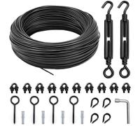 hannger Kit de suspension pour extérieur, guirlande lumineuse globe avec câble en acier revêtu de PVC noir de 15 m et assez d'accessoires, fil de guidage pour guirlande lumineuse extérieure, lumière