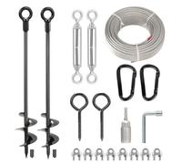 hannger Lot de 2 ancrages au sol robustes de 76,2 cm avec câble galvanisé 3/16 et tendeurs, ancrages de terre hélicoïdaux à trois tours pour abris auto, auvent, tonnelle, trampoline, mobile home