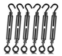 hannger Lot de 6 tendeurs décoratifs noirs de qualité supérieure avec crochet et œillet M6 pour serrage de câbles, tendeur de câble métallique réglable pour voile d'ombrage, clôture, tente