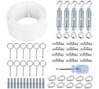 hannger Tendeurs de câbles, 3MM X 30M PVC blanc, Kit de câble en acier multi-usage pour vigne/corde à linge, extérieur pour poteau en T/corde à linge, suspension légère/câble de jardinage