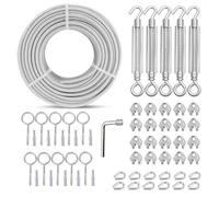 hannger Tendeurs M6 pour câbles 3MM, Tendeur de câble en acier recouvert de PVC 30M Câble d'acier avec âme en 7×7 brins pour kit d'accrochage de Rampes de terrasse/Rampes d'escalier/Ligne à vêtement