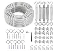 hannger Tendeurs M6 pour câbles 5MM, Tendeur de câble en acier recouvert de PVC 30M Câble d'acier avec âme en 7×7 brins pour kit d'accrochage de Rampes de terrasse/Rampes d'escalier/Ligne à vêtement
