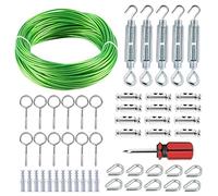 hannger Tendeurs pour câbles, 3MM X 30M Câble d'acier vert enduit de PVC, câble d'acier multi-usage pour vigne/corde à linge à l'extérieur pour poteau en T/pendaison de lampe à fil/fil de jardin