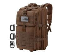 Hannibal Tactical MOLLE Sac à dos tactique d'assaut - Sac à dos tactique de camping - Sac à dos de 3 jours avec écusson du drapeau américain, anneaux en D, marron foncé, marron foncé, Large, Sac à dos