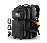 Hannibal Tactical Sac à dos tactique avec système Molle et poche pour bouteille, Noir avec poches latérales 45L