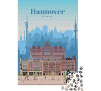 Hannover Architecture Urbaine Puzzle 1000 Pièces Papier pour Adultes Silhouette de Ville Jeu de Puzzle 1000 Pièces Décor Maison 70x50cm/1000pcs