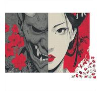 Hannya Japonais Puzzle 1000 Pièces pour Adultes Masque de Fantôme Japonais pour L'accrocher Une Fois L'assemblage Terminé Puzzle Pixel Art De l'art De La Décoration Moderne 1000pcs (75x50cm)