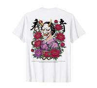 Hannya Mask Peony Graphic Tee Démon Japonais Art Folklore T-Shirt