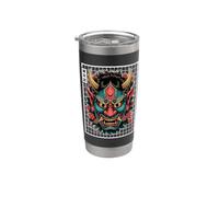 Hannya Oni Grid Devil Yokai Masque de Tatouage Démon Japonais Oni Gobelet isotherme en acier inoxydable double paroi