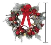 HanOaki Couronne de Noël à suspendre à une porte avec style rustique de médias sociaux pour fenêtre de maison et décorations saisonnières commerciales en tissu (35 cm)