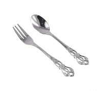 HanOaki Ensemble cuillère et fourchette vintage en acier inoxydable gaufré 12,6 cm 12,9 cm 1 paire (argenté)