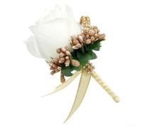 HanOaki Lot de 2, 4, 6 corsages de mariage avec épingle à nourrice, ruban de soie, fleurs artificielles pour célébrations (6 pièces or blanc)