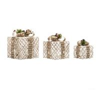 HanOaki Lot de 3 boîtes cadeaux de Noël lumineuses en peluche blanche (Curry)