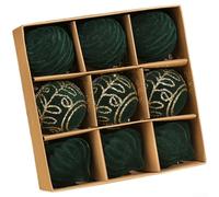 HanOaki Lot de 9 boules de Noël en velours floqué pour sapin de Noël à texture douce pour décoration festive saisonnière (vert ardoise)