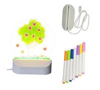 HanOaki Planche à dessin en acrylique alimentée par USB avec 7 stylos colorés pour enfants avec base de lumière de nuit chaude, encourage l'expression artistique et les activités de dessin