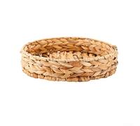 HanOaki Plateau de service en jacinthe d'eau naturelle | Panier de rangement tissé à la main avec cadre en métal | Organiseur de table basse de salon pour livres et décoration (plateau à fruits rond)