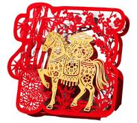 HanOaki Statue de cheval en tissu floqué rouge 40 cm CNY Décoration pour | Matériau floqué robuste, finition rouge vif, durabilité durable, motifs chinois classiques, essentiel des vacances