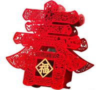 HanOaki Statue de cheval en tissu floqué rouge 40 cm CNY Décoration pour | Matériau floqué robuste, finition rouge vif, durabilité durable, motifs chinois classiques, essentiel des vacances