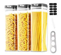Hanobe Boite Rangement Cuisine Bocaux Alimentaire 4Pcs Bocaux Rangement de Pâtes Spaghetti Cereales Boite Hermetique Plastique Alimentaire à Empilable avec Noir Couvercles Verrouillage Facile