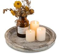 Hanobe Chandelier Bougeoir Bois Plateau: Rond Decoratif Bougie Chandelier Deco pour Centre de Table - Vintage Petit Blanchi Bougeoirs Decoration Christmas pour Maison Noel