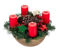 Hanobe Couronne de l'avent Bois Rond: Petit Couronne Avent Bol Decoratif avec 4 Bougeoirs pour décoration - Adventskranz Chandelier pour Noël Décoration de l'Avent