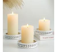Hanobe Decoratif Bougeoir Plateau Bois: Petit Rond 3pcs Plaques avec Perles pour Bougie Centre de Table - Petit Bougeoirs Plateaux Rustique Decor Blanc Plateau Ferme Deco