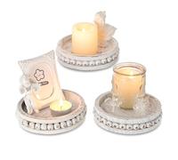 Hanobe Decoratif Bougeoir Plateau Bois: Petit Rond 3pcs Plaques avec Perles pour Bougie Centre de Table - Petit Bougeoirs Plateaux Rustique Decor Blanc Plateau Ferme Deco
