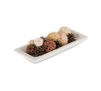 Hanobe Decoration Bol Bois Plateau: Rectangulaire Vide Poche Entree Decoratif Bol en Bois Longue on Salon Vintage Deco Petit Plateaux Cle Rangement Centre de Table Maison Blanc, 36cm