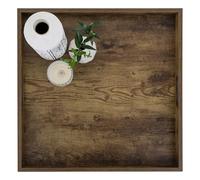 Hanobe Grand Plateau de Service Bois: XXL Decoratif Plateaux Carré pour Ottoman Cuisine - Vintage Marron Plats avec Poignées pour Réception de Fête 50cm