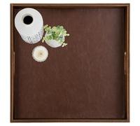 Hanobe Grand Plateau de Service en Bois carré Ottoman décoratif avec poignées pour Le Salon - Plateau Moderne en Bois sur Table Basse Repose-Pieds Extra XXL Marron 50 cm